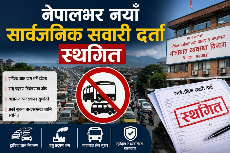 नेपालभर नयाँ सार्वजनिक सवारी दर्ता स्थगित: कारण, प्रभाव र अबको बाटो