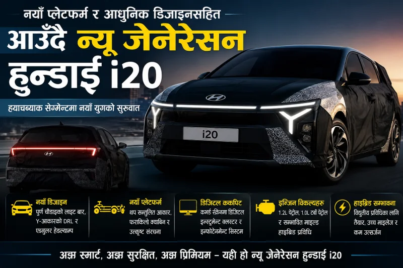 नयाँ डिजाइन, नयाँ प्लेटफर्म र थप आधुनिक सुविधासहित आउँदै न्यू जेन हुन्डाई i20